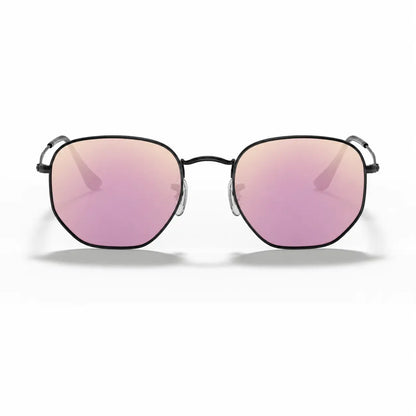 Ray-Ban Hexagonal RB3548N replacement lenses in mirrored pink, front view of the frame fitted with the new lenses · ReFramed