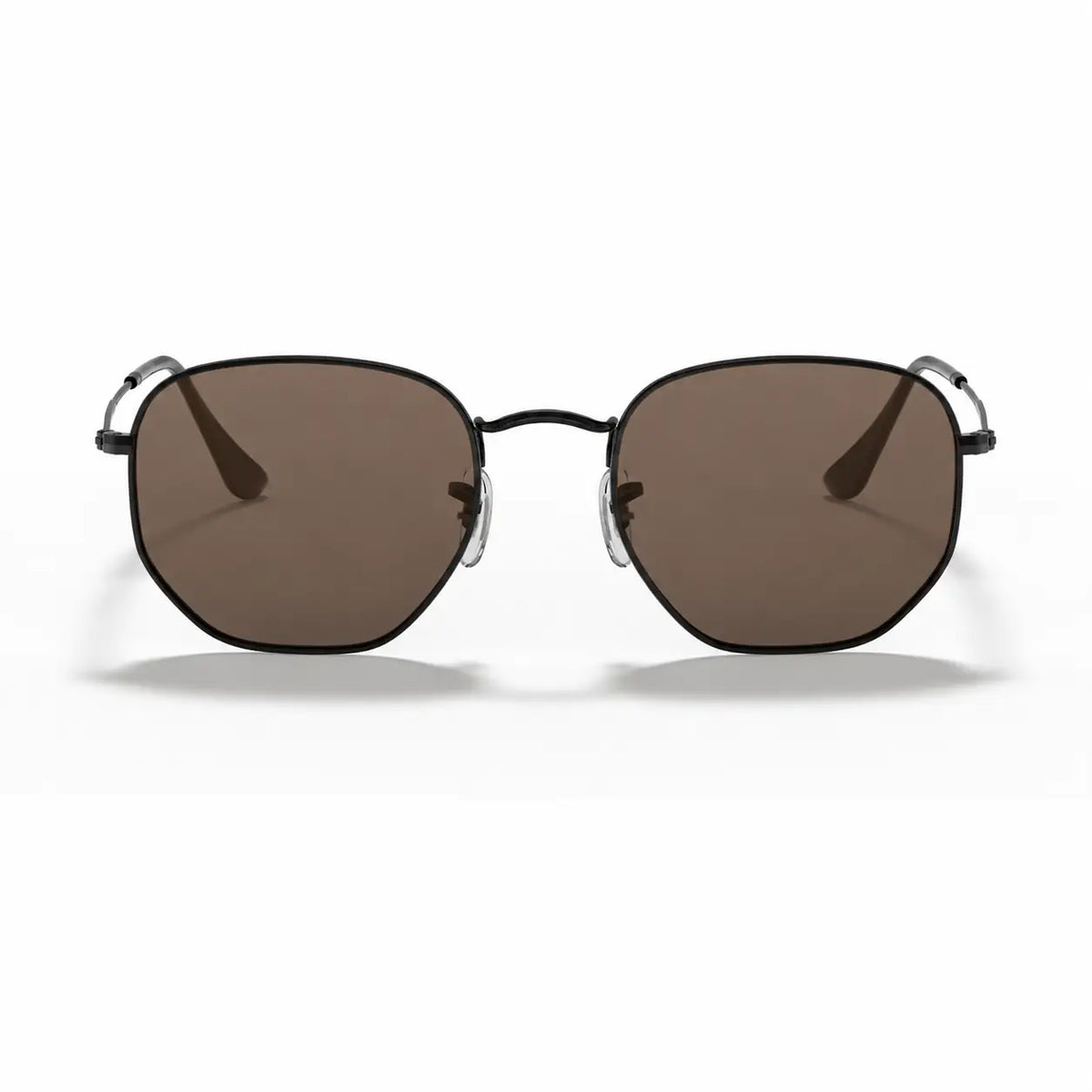 Ray-Ban Hexagonal RB3548N replacement lenses in photochromic brown, front view of the frame with the lenses · ReFramed