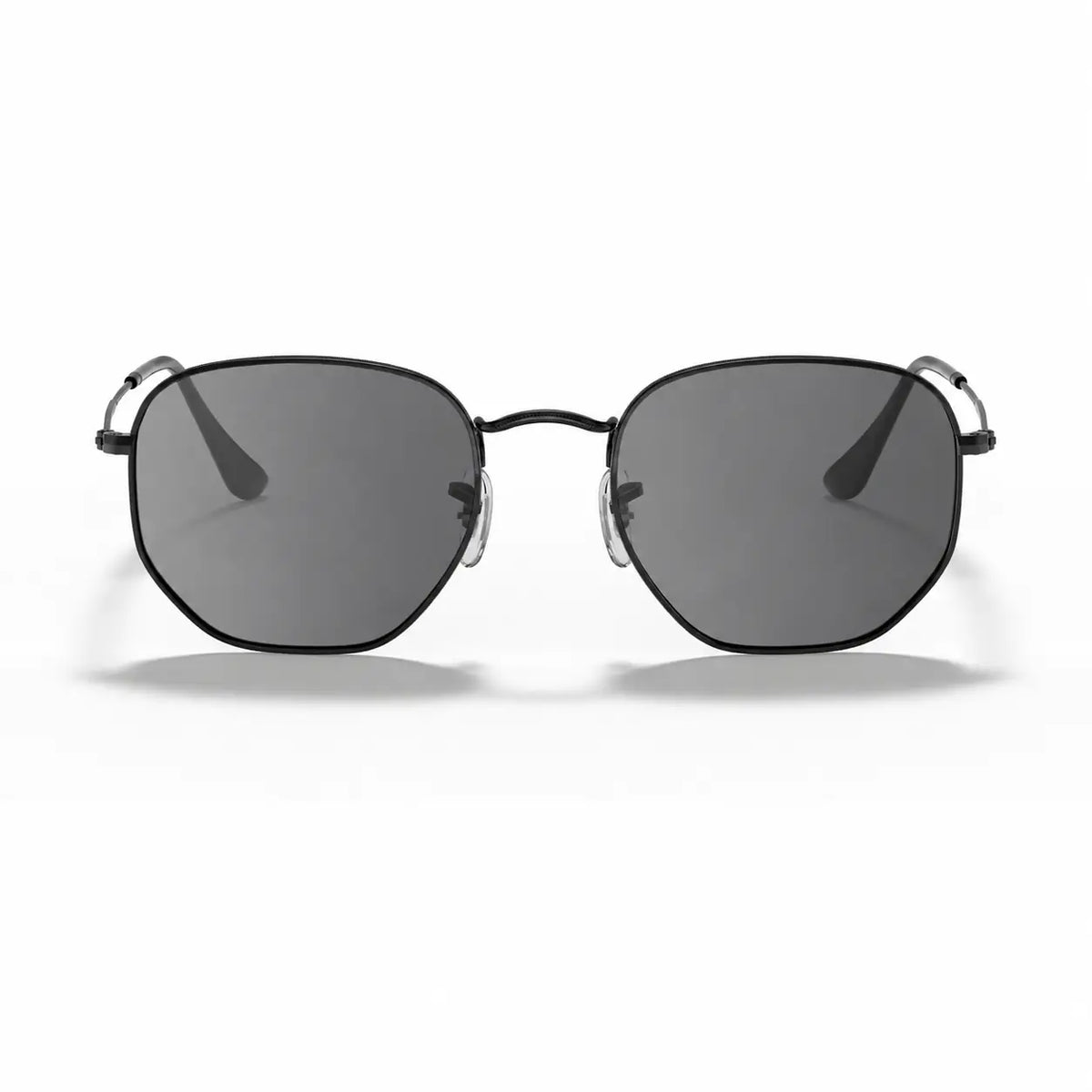 Ray-Ban Hexagonal RB3548N replacement lenses in photochromic gray, front view of the frame with the lenses · ReFramed