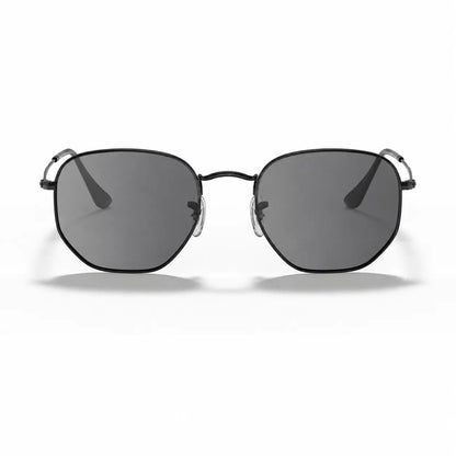 Ray-Ban Hexagonal RB3548N replacement lenses in photochromic gray, front view of the frame with the lenses · ReFramed