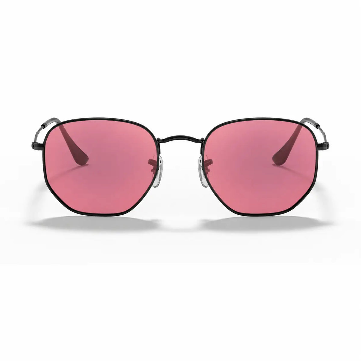 Ray-Ban Hexagonal RB3548N replacement lenses in pink, front view of the frame fitted with the new lenses · ReFramed