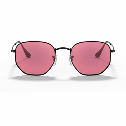Ray-Ban Hexagonal RB3548N replacement lenses in pink, front view of the frame fitted with the new lenses · ReFramed