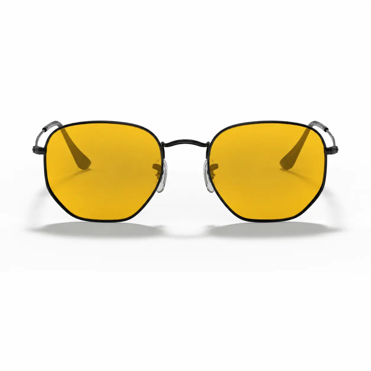 Ray-Ban Hexagonal RB3548N replacement lenses in yellow, front view of the frame fitted with the new lenses · ReFramed