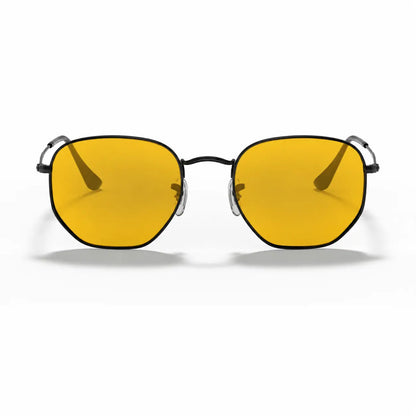 Ray-Ban Hexagonal RB3548N replacement lenses in yellow, front view of the frame fitted with the new lenses · ReFramed
