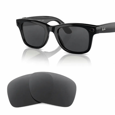 Ray-Ban Meta Wayfarer RW4006 50mm replacement lenses in gray, angled view of the frame with the lens pair · ReFramed