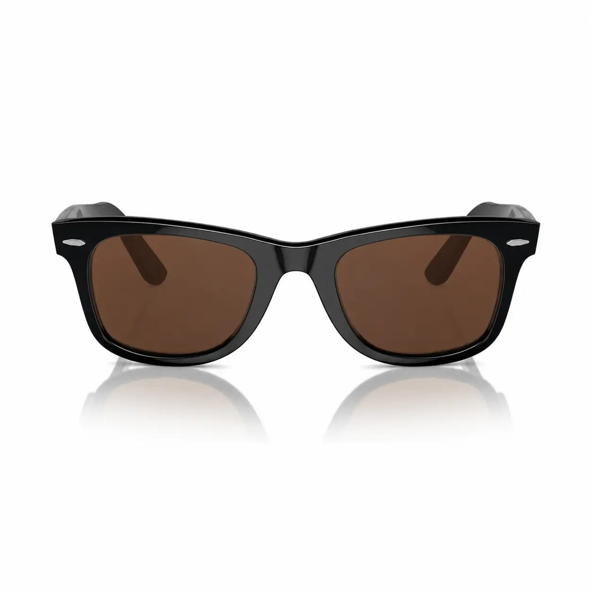 Ray-Ban Original Wayfarer RB2140 replacement lenses in brown, front view of the frame fitted with the new lenses · ReFramed