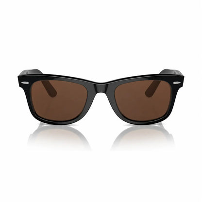 Ray-Ban Original Wayfarer RB2140 replacement lenses in brown, front view of the frame fitted with the new lenses · ReFramed