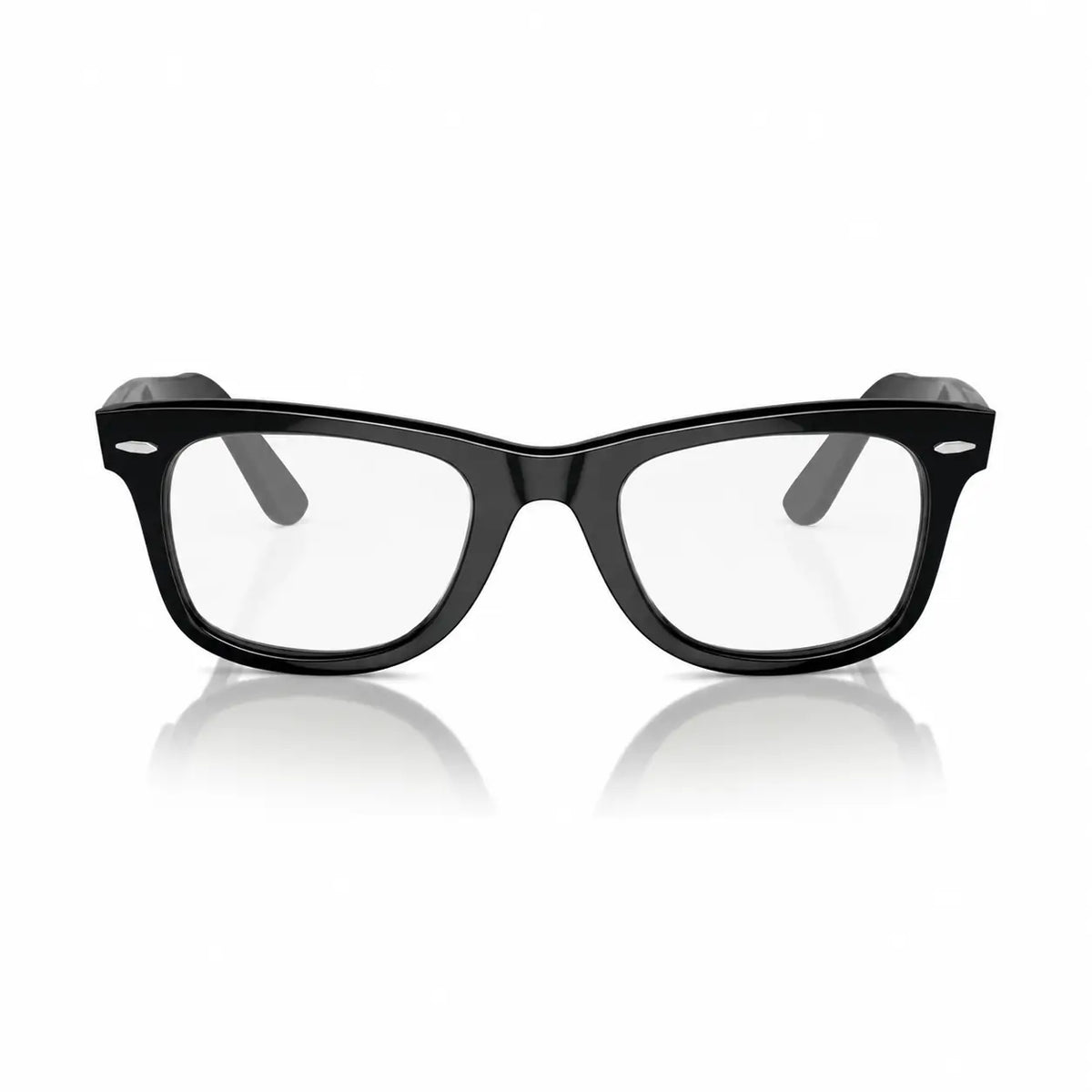 Ray-Ban Original Wayfarer RB2140 replacement lenses in crystal clear, front view of the frame with the lenses · ReFramed