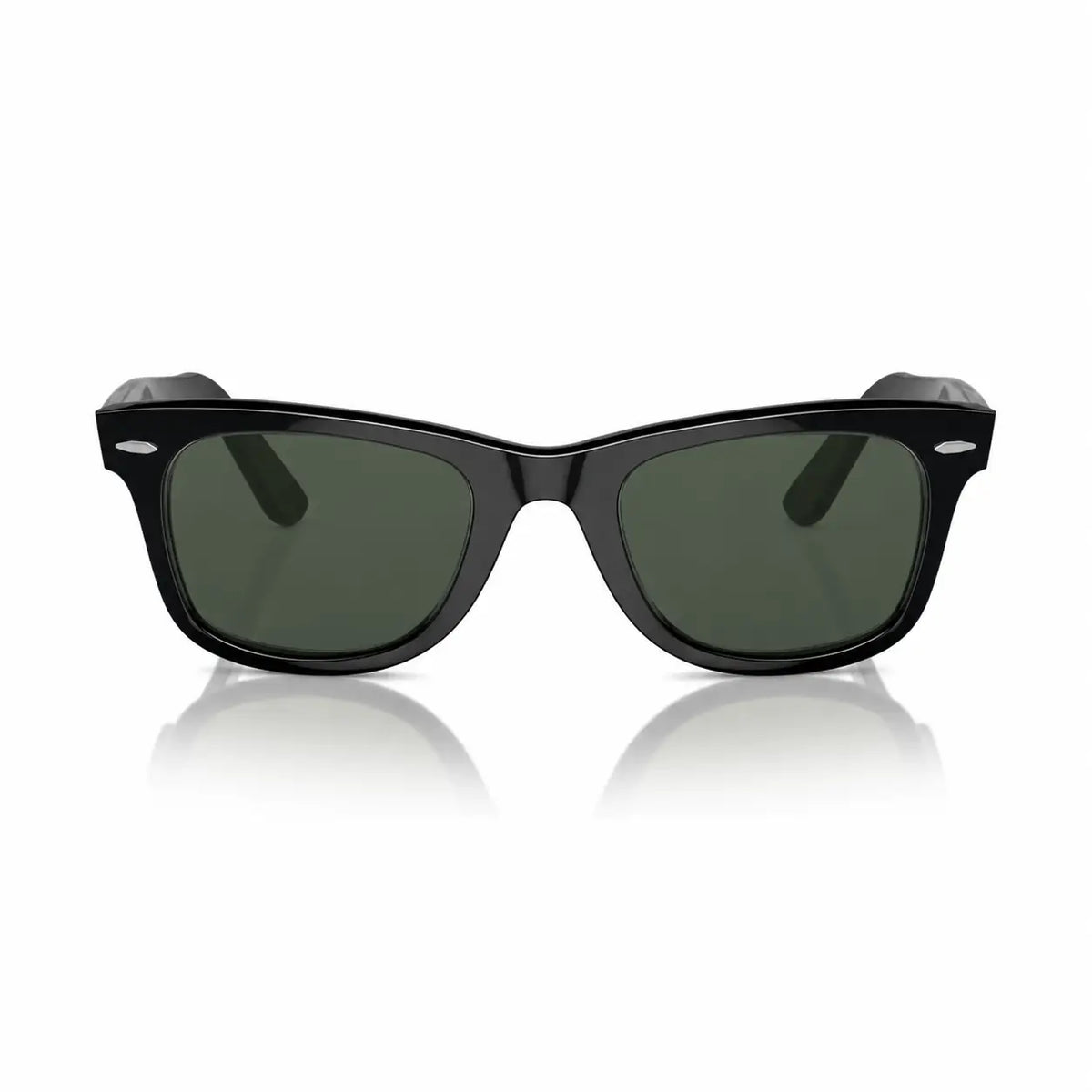 Ray-Ban Original Wayfarer RB2140 replacement lenses in G15 green, front view of the frame with the lenses · ReFramed