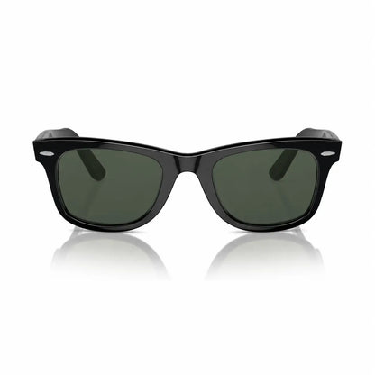 Ray-Ban Original Wayfarer RB2140 replacement lenses in G15 green, front view of the frame with the lenses · ReFramed