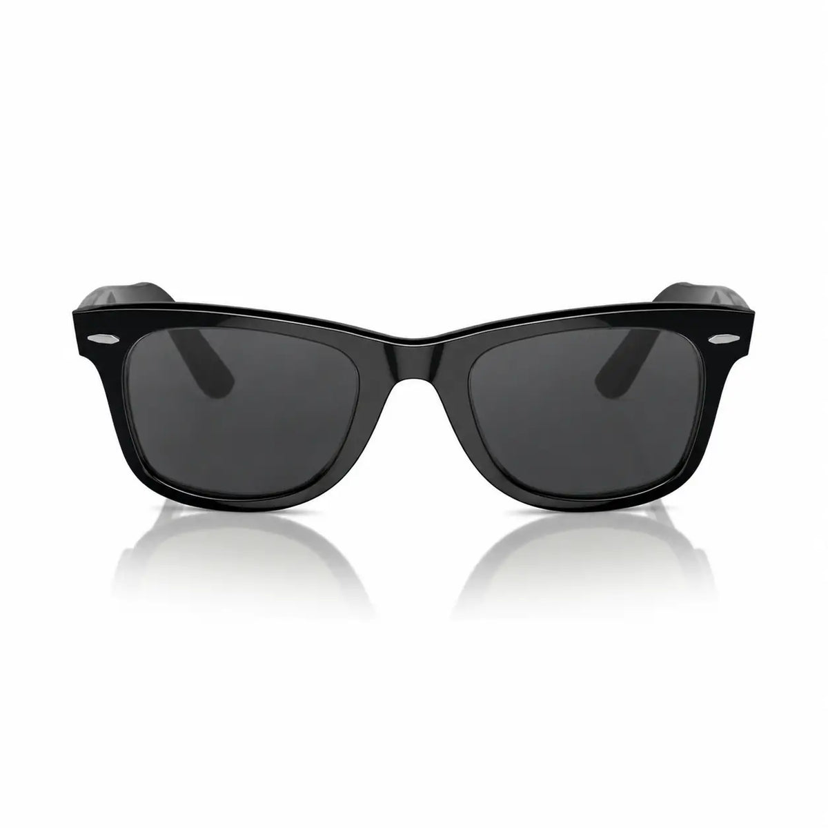Ray-Ban Original Wayfarer RB2140 replacement lenses in gray, front view of the frame fitted with the new lenses · ReFramed