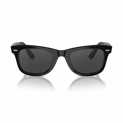 Ray-Ban Original Wayfarer RB2140 replacement lenses in gray, front view of the frame fitted with the new lenses · ReFramed