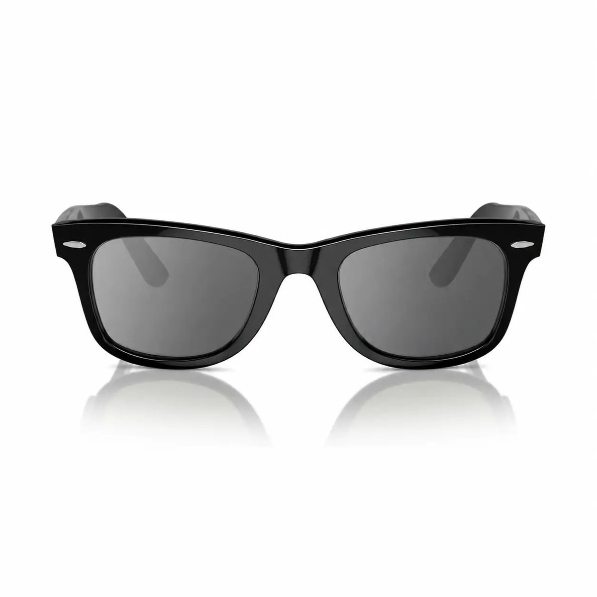 Ray-Ban Original Wayfarer RB2140 replacement lenses in photochromic gray, front view of the frame with the lenses · ReFramed