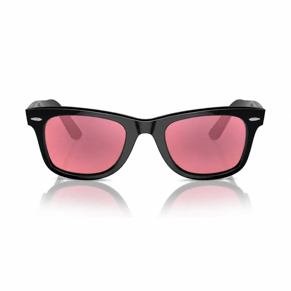 Ray-Ban Original Wayfarer RB2140 replacement lenses in pink, front view of the frame fitted with the new lenses · ReFramed