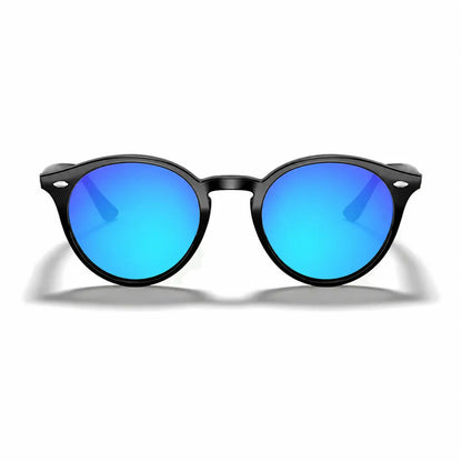Ray-Ban RB2180 replacement lenses in mirrored blue, front view of the frame fitted with the new lenses · ReFramed