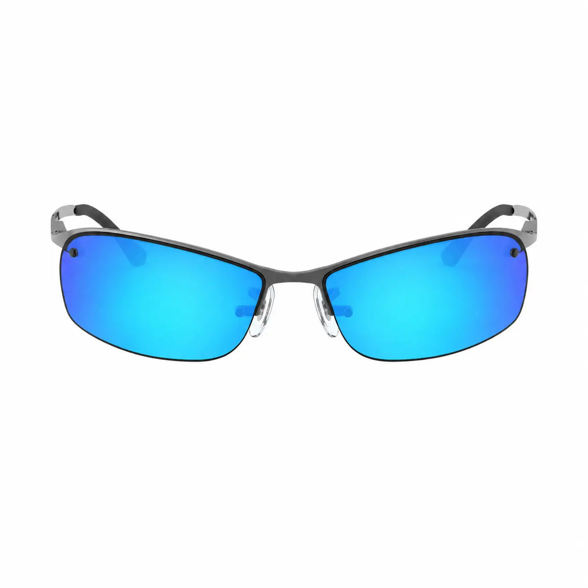 Ray-Ban RB3183 replacement lenses in mirrored blue, front view of the frame fitted with the new lenses · ReFramed