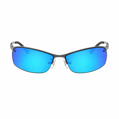Ray-Ban RB3183 replacement lenses in mirrored blue, front view of the frame fitted with the new lenses · ReFramed