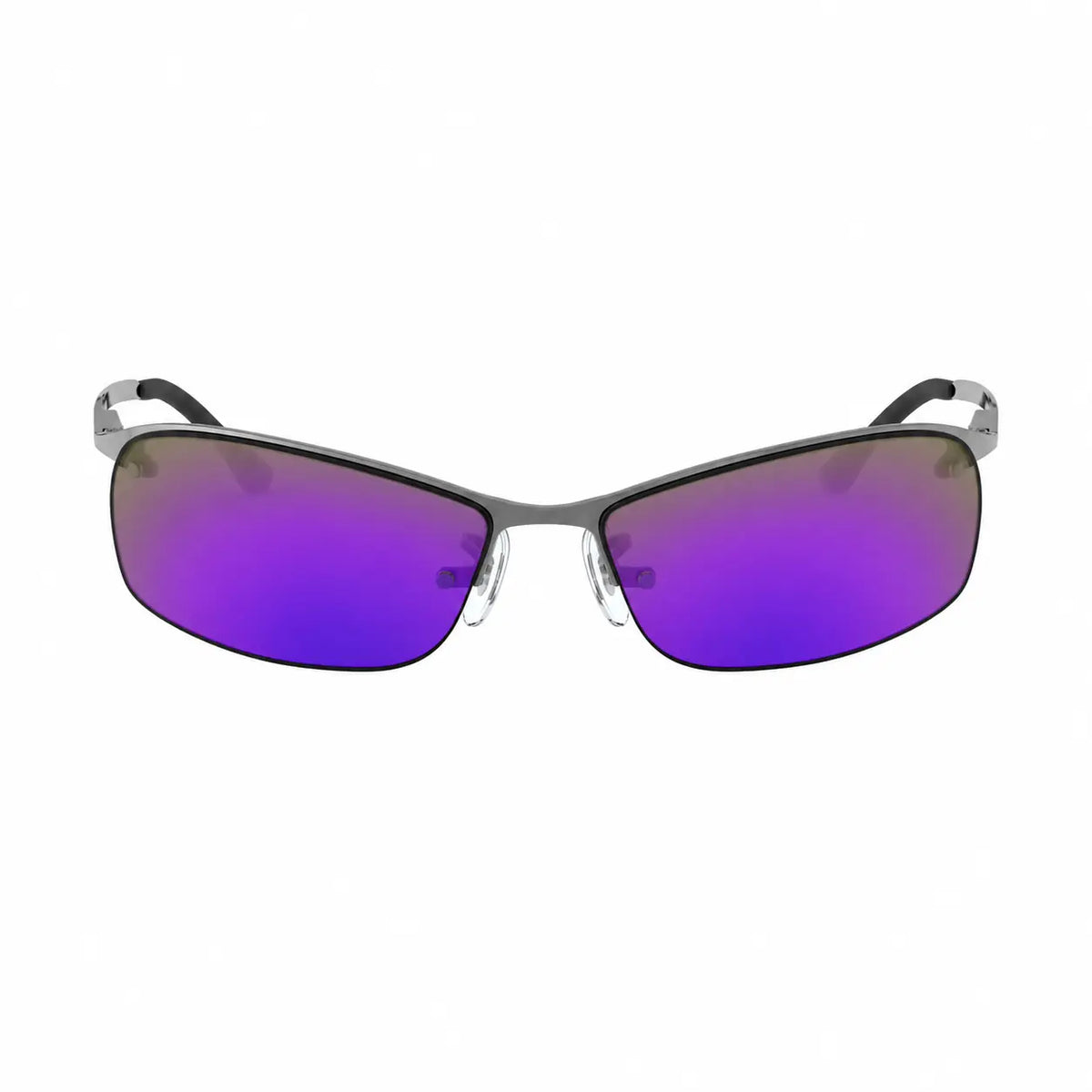 Ray-Ban RB3183 replacement lenses in mirrored purple, front view of the frame fitted with the new lenses · ReFramed
