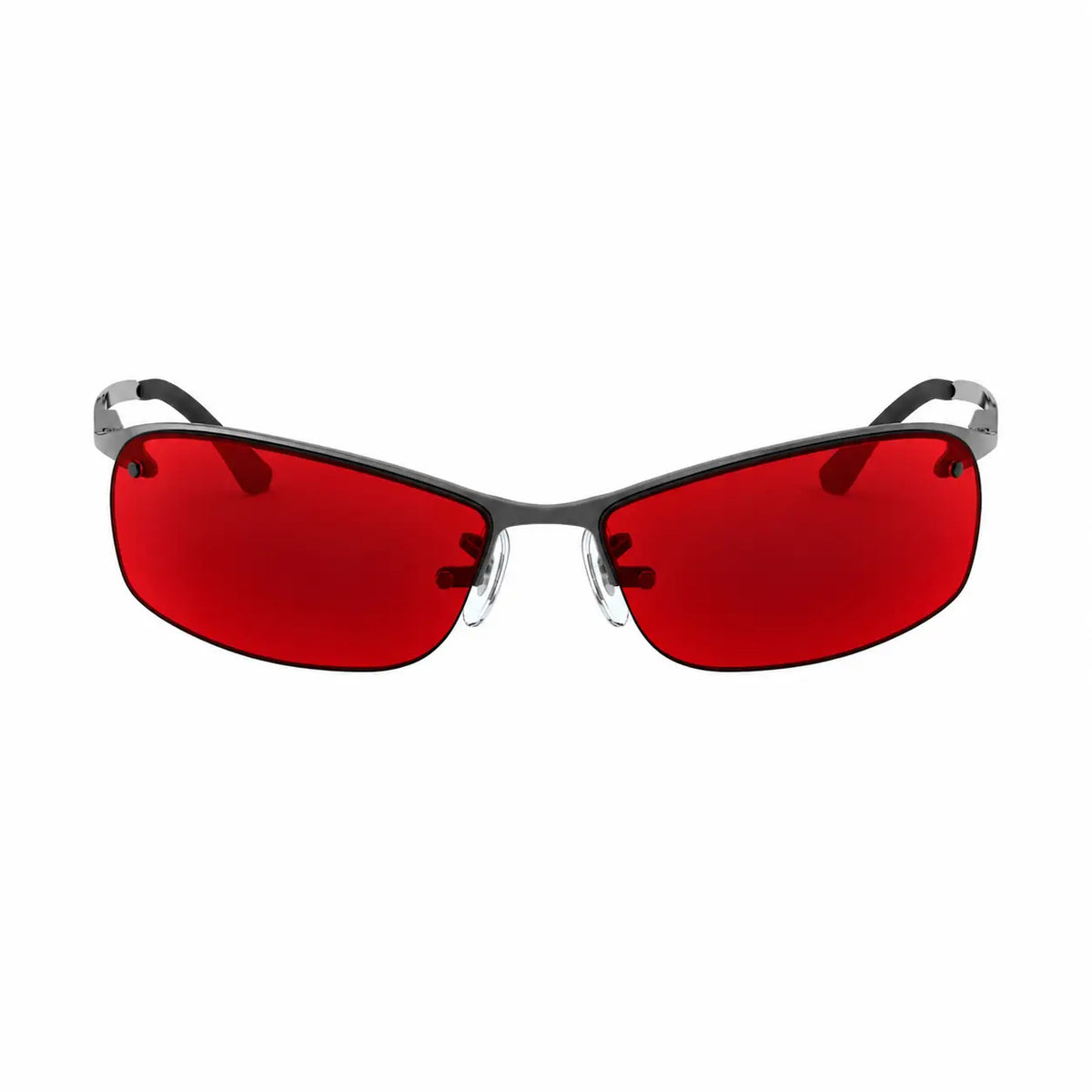 Ray-Ban RB3183 replacement lenses in red, front view of the frame fitted with the new lenses · ReFramed