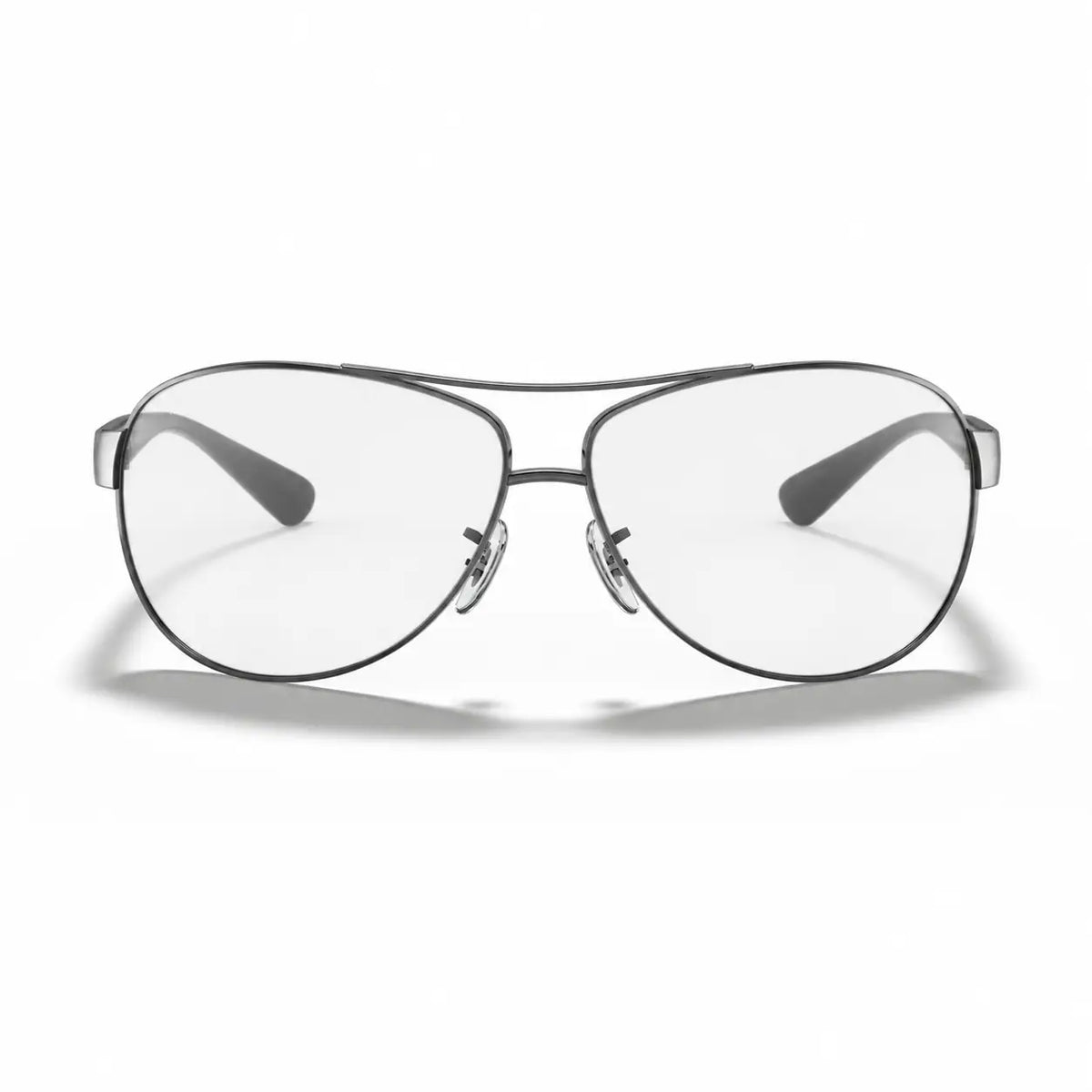 Ray-Ban RB3386 replacement lenses in crystal clear, front view of the frame fitted with the new lenses · ReFramed