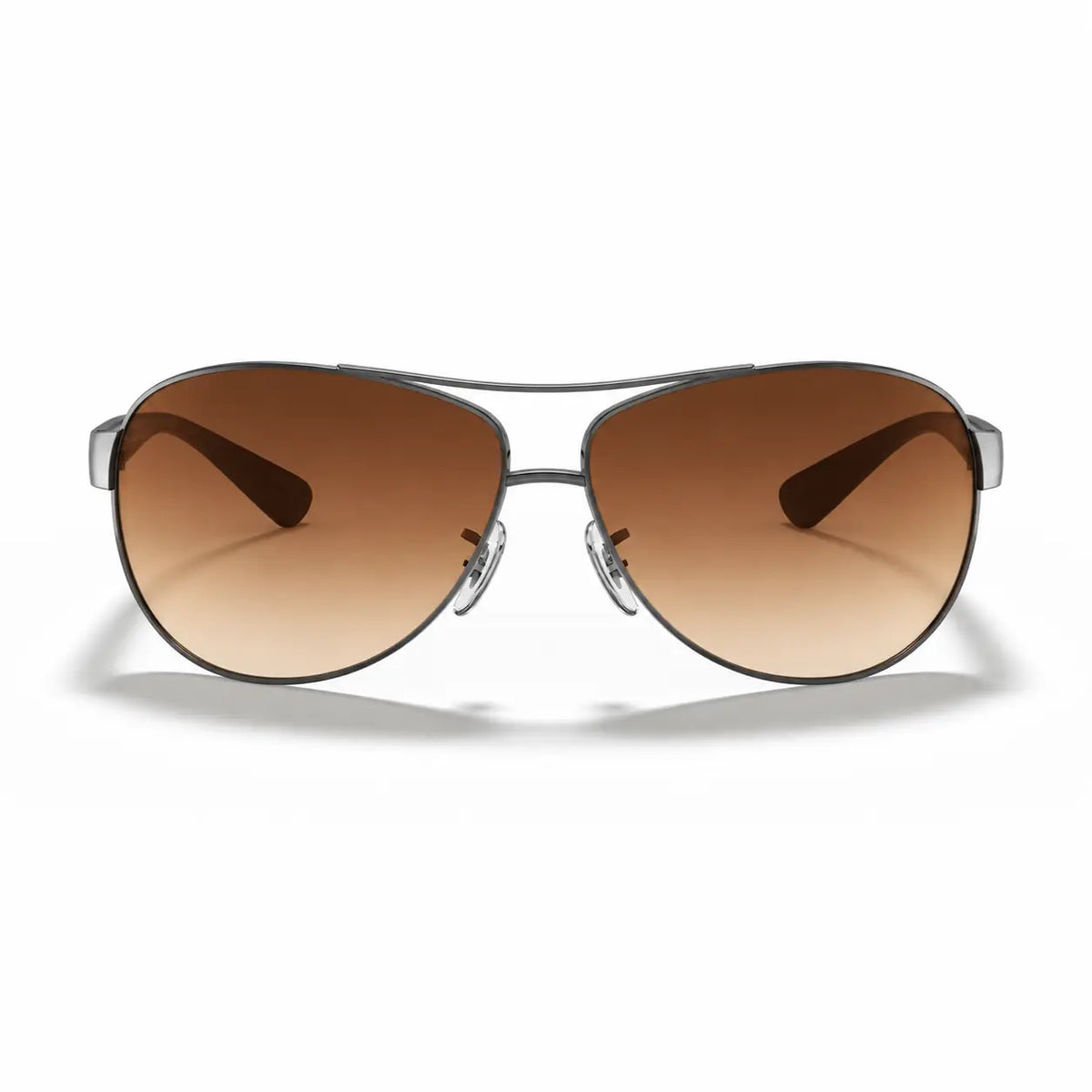 Ray-Ban RB3386 replacement lenses in gradient brown, front view of the frame fitted with the new lenses · ReFramed