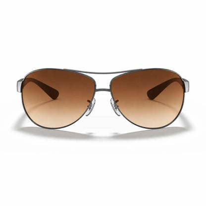 Ray-Ban RB3386 replacement lenses in gradient brown, front view of the frame fitted with the new lenses · ReFramed