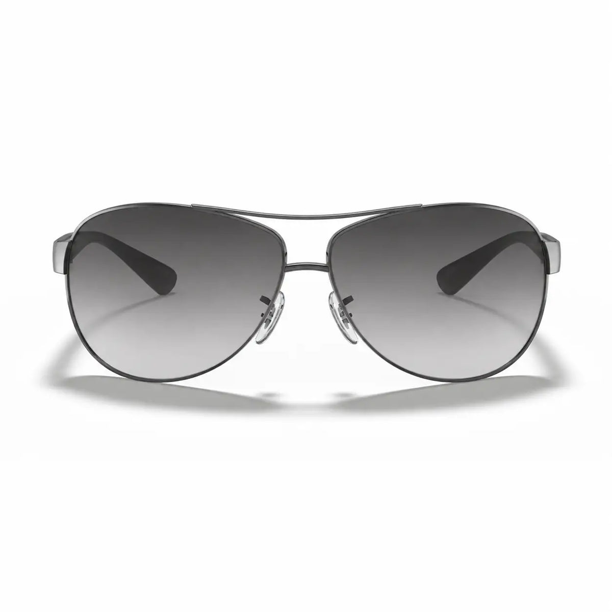 Ray-Ban RB3386 replacement lenses in gradient gray, front view of the frame fitted with the new lenses · ReFramed