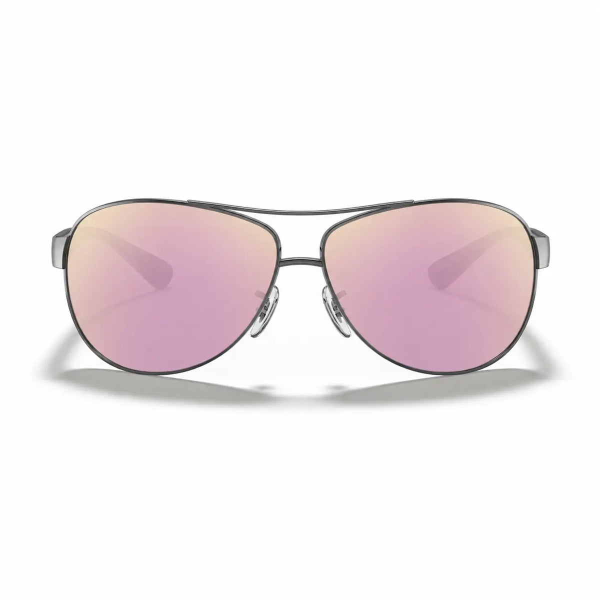 Ray-Ban RB3386 replacement lenses in mirrored pink, front view of the frame fitted with the new lenses · ReFramed