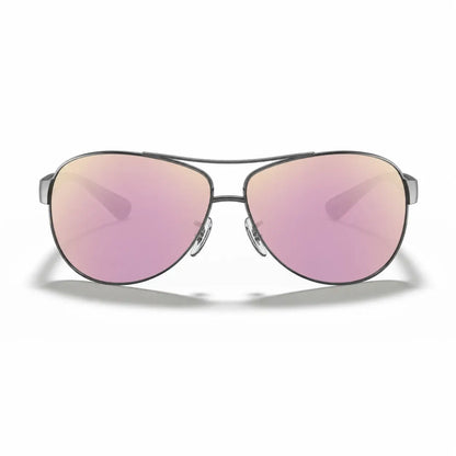 Ray-Ban RB3386 replacement lenses in mirrored pink, front view of the frame fitted with the new lenses · ReFramed