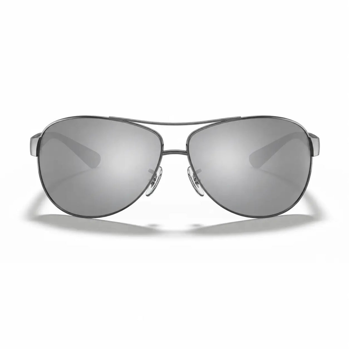 Ray-Ban RB3386 replacement lenses in mirrored silver, front view of the frame fitted with the new lenses · ReFramed