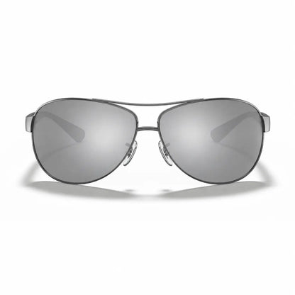 Ray-Ban RB3386 replacement lenses in mirrored silver, front view of the frame fitted with the new lenses · ReFramed