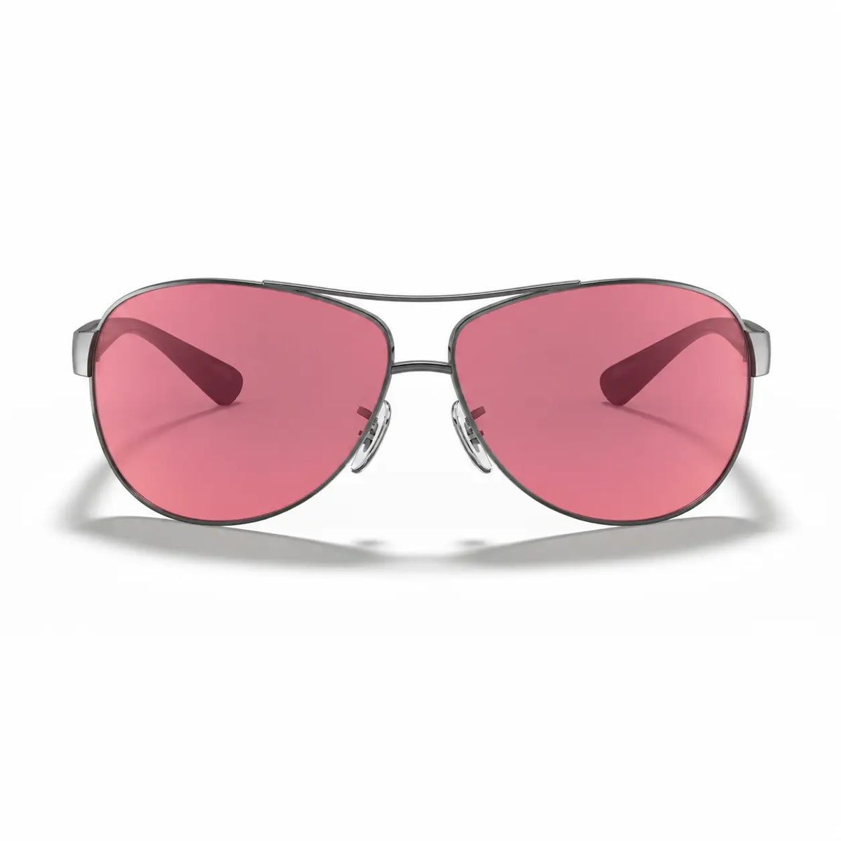 Ray-Ban RB3386 replacement lenses in pink, front view of the frame fitted with the new lenses · ReFramed