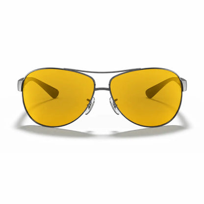 Ray-Ban RB3386 replacement lenses in yellow, front view of the frame fitted with the new lenses · ReFramed