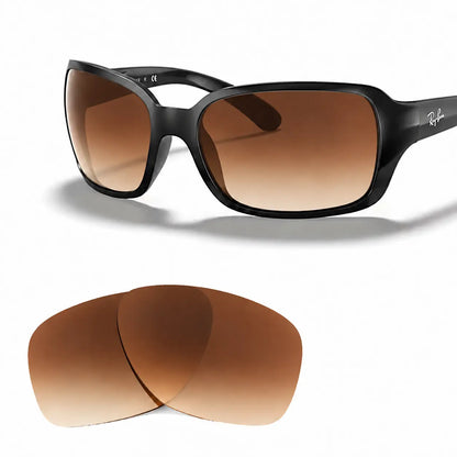 Ray-Ban RB4068 replacement lenses in gradient brown, angled view of the frame with the pair of lenses below · ReFramed