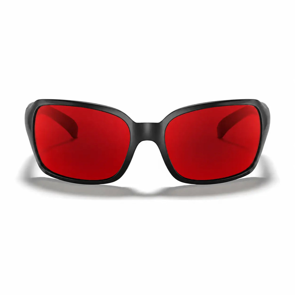 Ray-Ban RB4068 replacement lenses in red, front view of the frame fitted with the new lenses · ReFramed