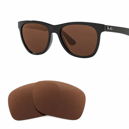 Ray-Ban RB4184 replacement lenses in brown, angled view of the frame with the pair of lenses below · ReFramed
