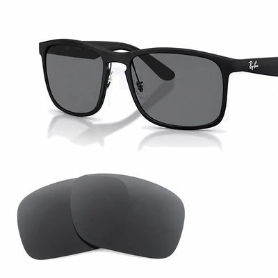 Ray-Ban RB4264 58mm replacement lenses in gray, angled view of the frame with the pair of lenses below · ReFramed