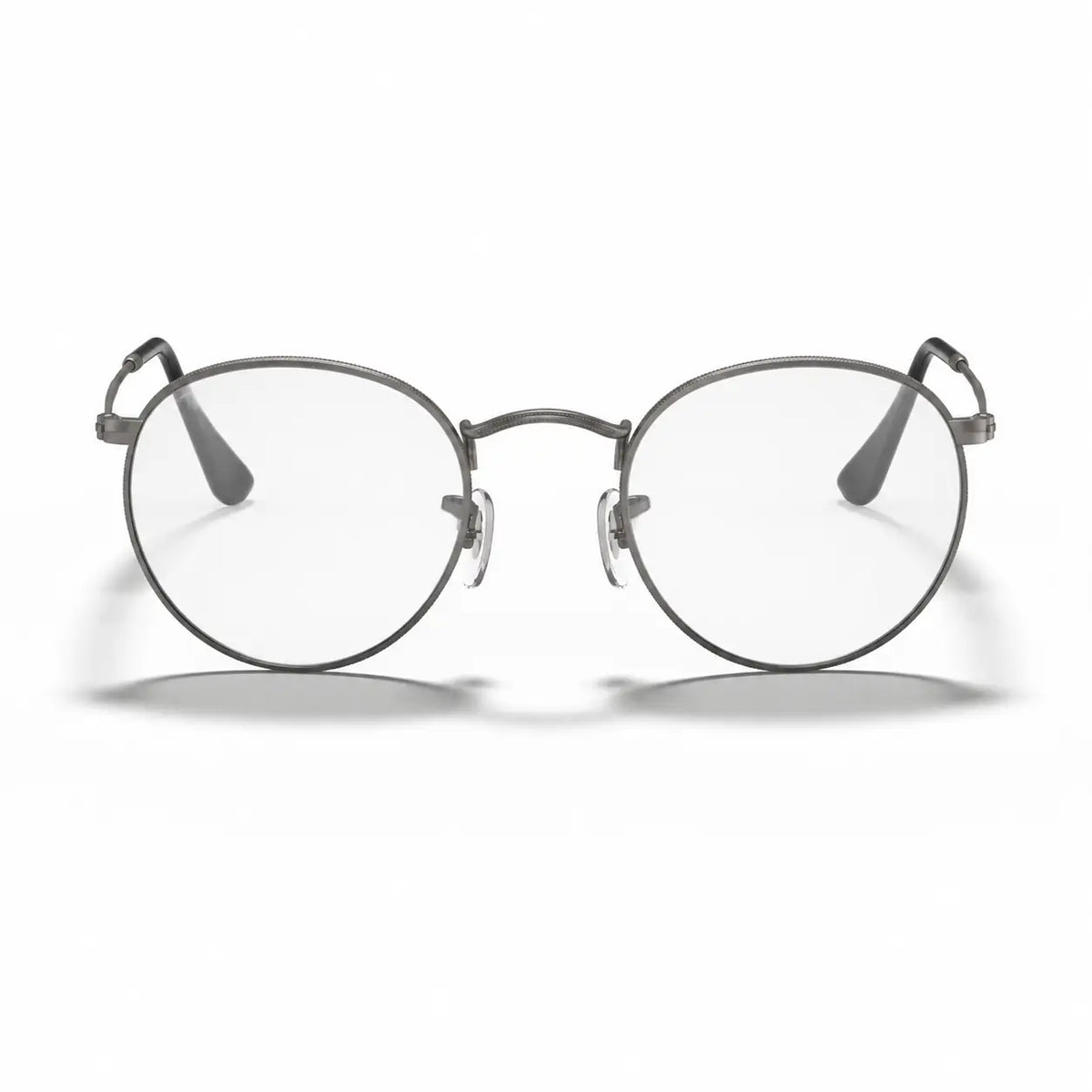 Ray-Ban Round Metal RB3447 replacement lenses in crystal clear, front view of the frame fitted with the new lenses · ReFramed