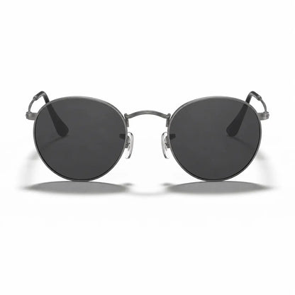 Ray-Ban Round Metal RB3447 replacement lenses in gray, front view of the frame fitted with the new lenses · ReFramed