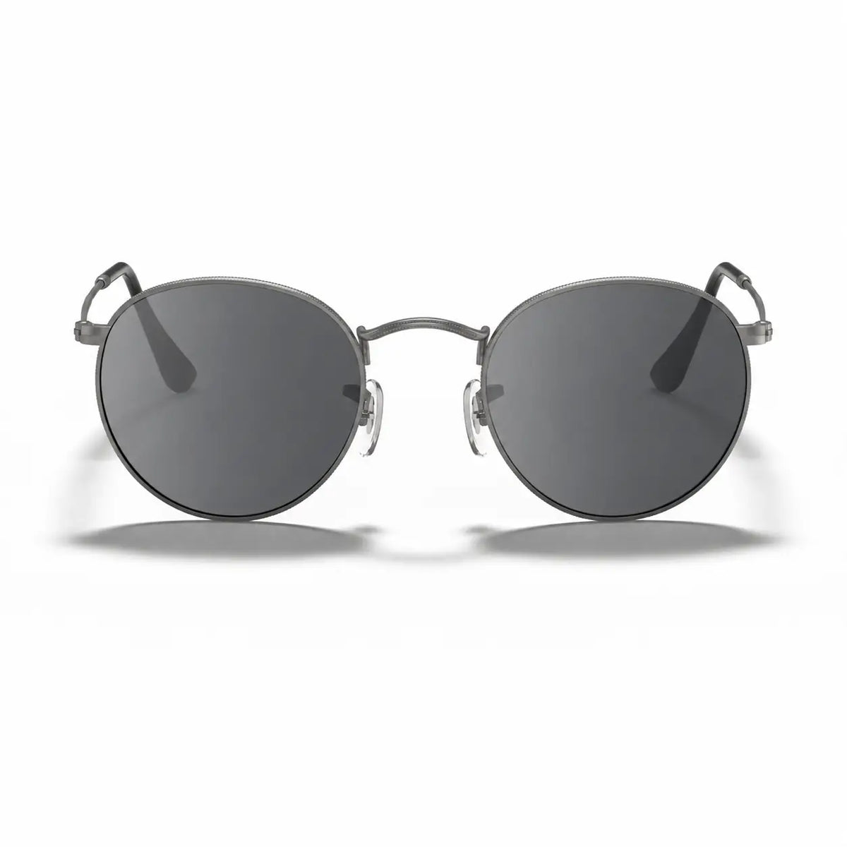 Ray-Ban Round Metal RB3447 replacement lenses in photochromic gray, front view of the frame with the lenses · ReFramed
