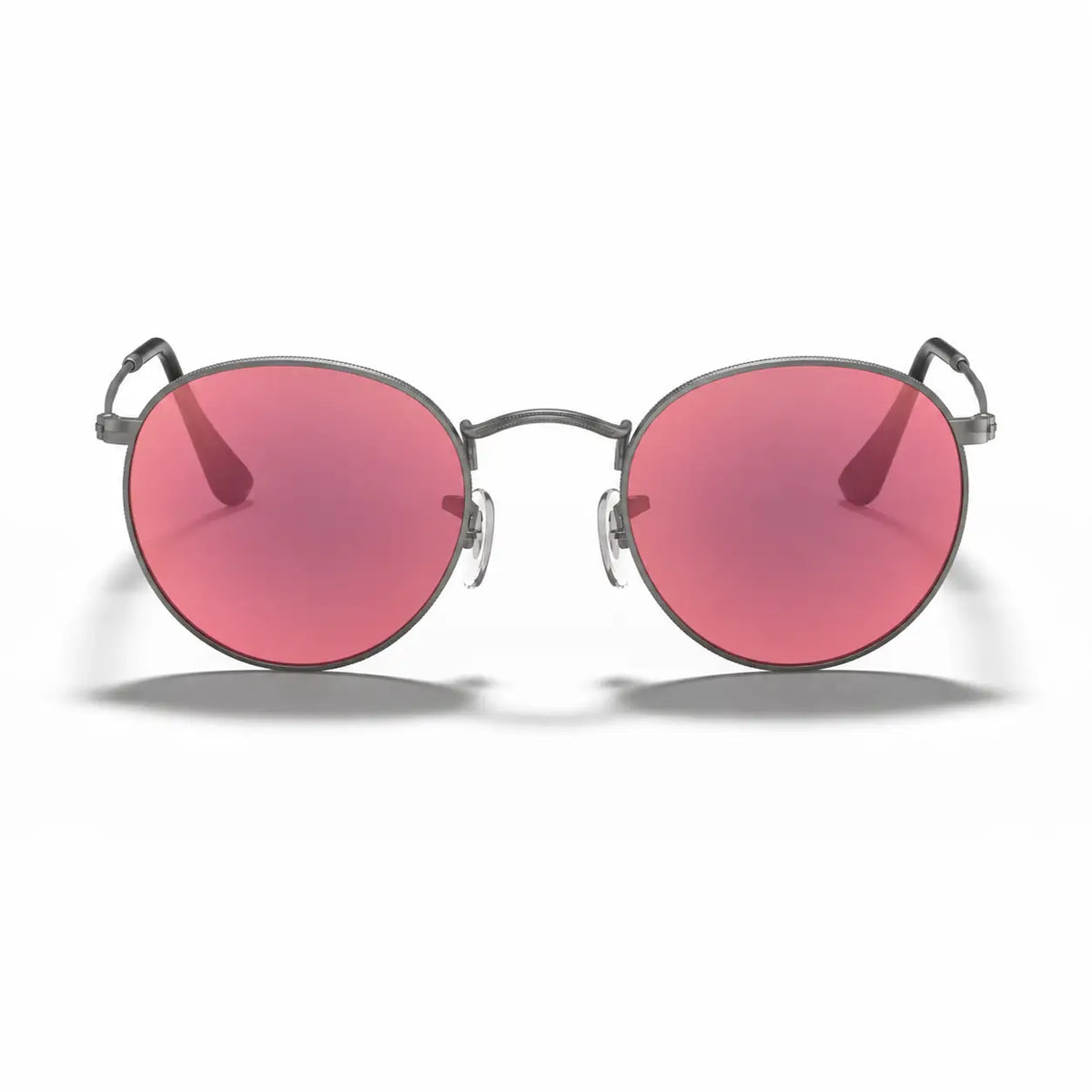 Ray-Ban Round Metal RB3447 replacement lenses in pink, front view of the frame fitted with the new lenses · ReFramed