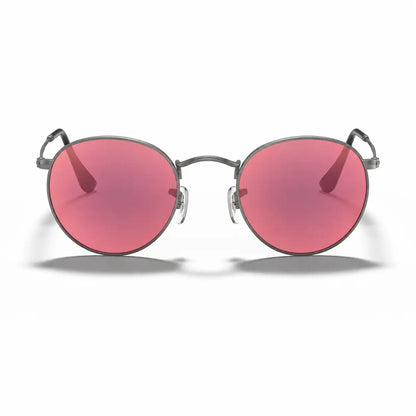 Ray-Ban Round Metal RB3447 replacement lenses in pink, front view of the frame fitted with the new lenses · ReFramed
