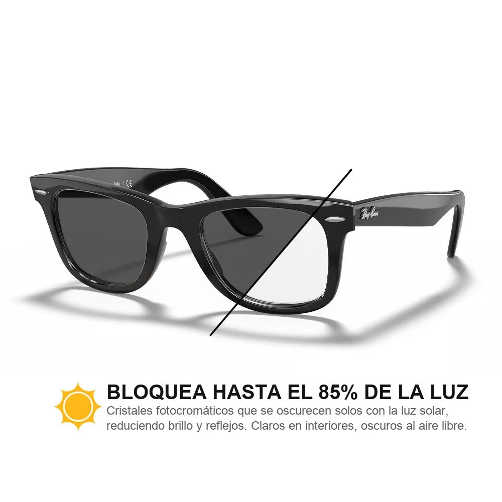 Ray-Ban Original Wayfarer RB2140 with Adapt Gray Photochromic lenses — side view | ReFramed