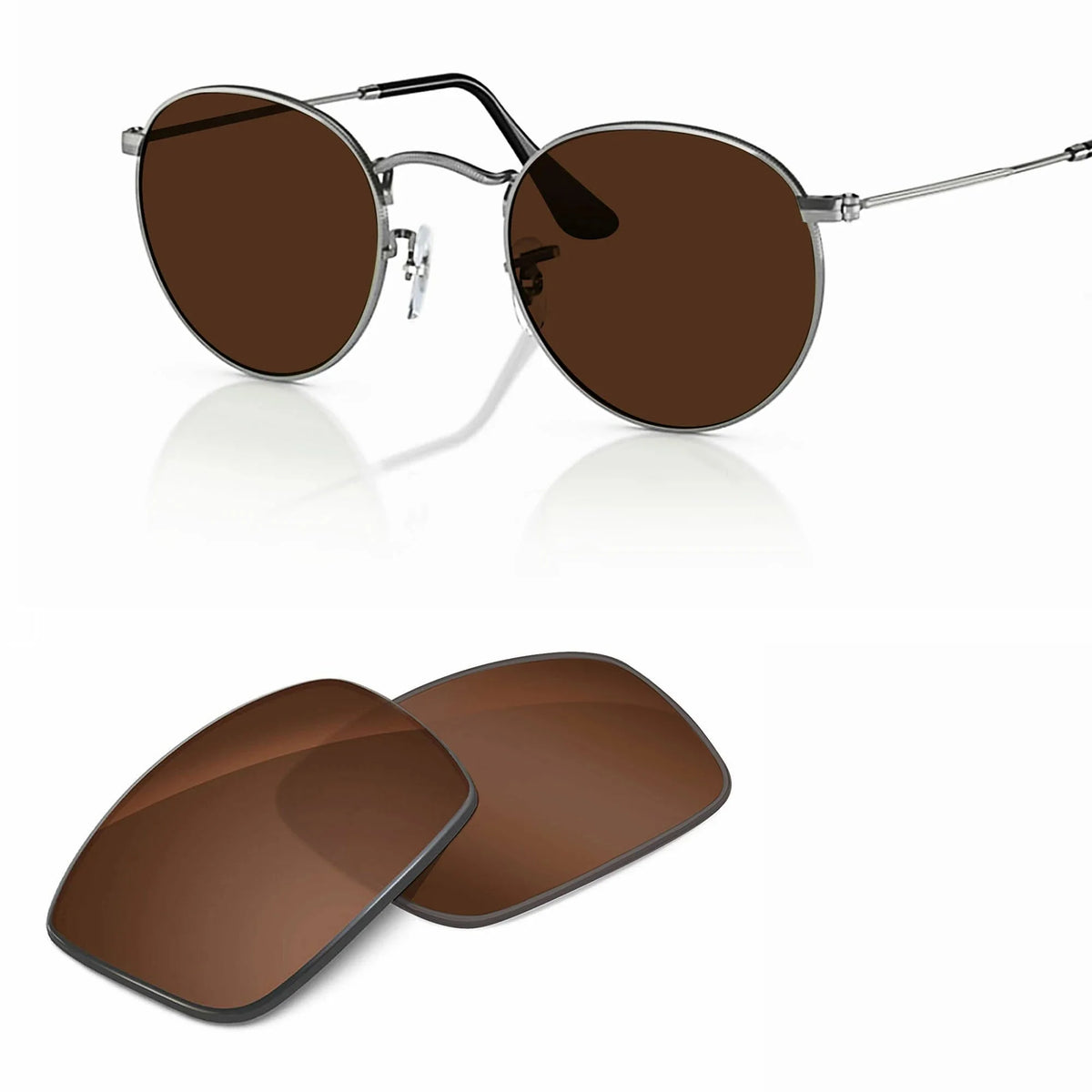 Ray-Ban Round Metal RB3447 replacement lenses in Brown — frame with lens pair | ReFramed