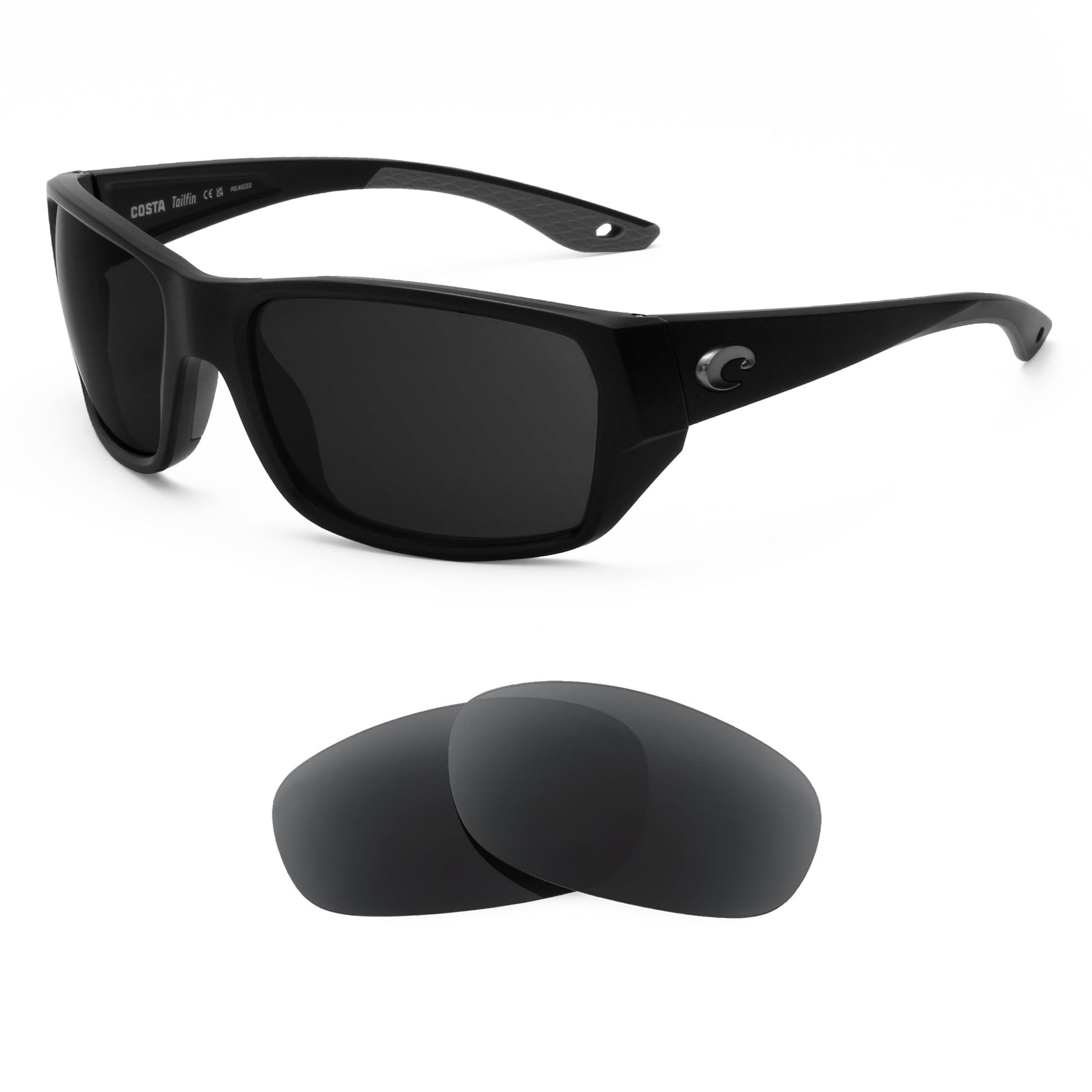 Costa Tailfin 57mm replacement lenses — precision-cut polarized sunglass lenses, 100% UV | ReFramed