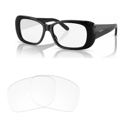 Vogue VO2606S replacement lenses in crystal clear, angled view of the frame with the pair of lenses below · ReFramed