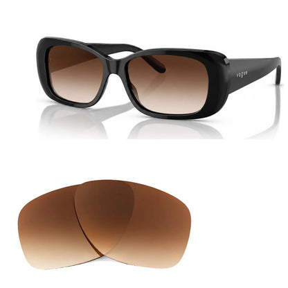 Vogue VO2606S replacement lenses in gradient brown, angled view of the frame with the pair of lenses below · ReFramed