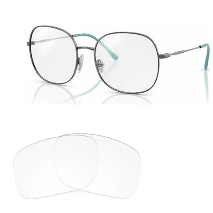 Vogue VO4272S replacement lenses in crystal clear, angled view of the frame with the pair of lenses below · ReFramed