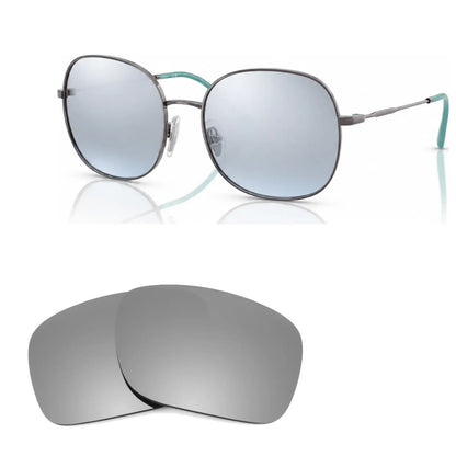 Vogue VO4272S replacement lenses in mirrored silver, angled view of the frame with the pair of lenses below · ReFramed