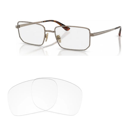 Vogue VO4352S replacement lenses in crystal clear, angled view of the frame with the pair of lenses below · ReFramed
